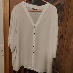 White Plus Size Sheer Button Down Tab Sleeve Top